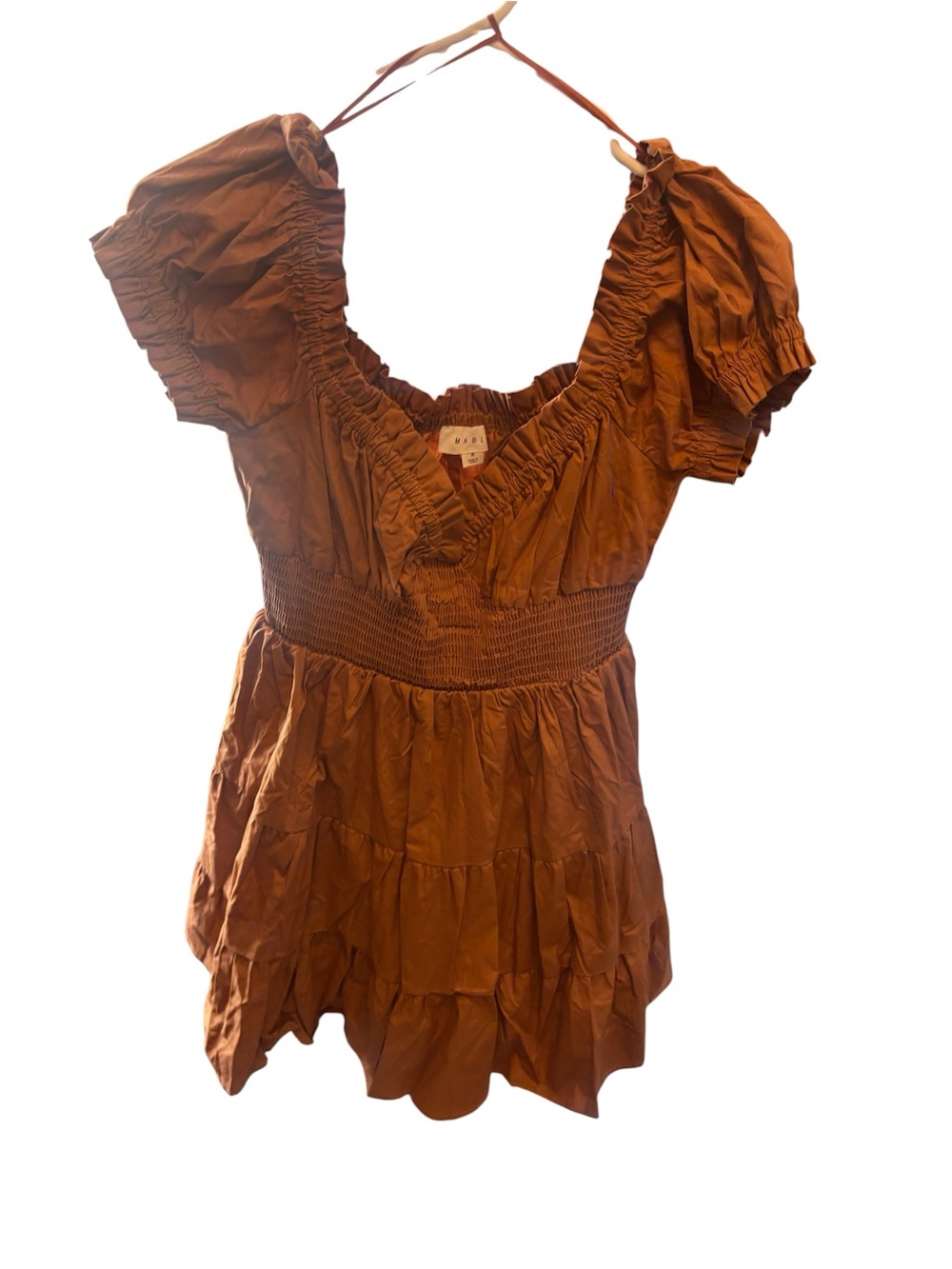 Mable Rust Brown Smocked Waist Tiered dress